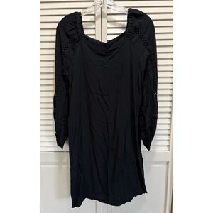 Who What Wear Mid Length Black Dress Square Neck Size‎ L Long Sleeve Crochet NWT